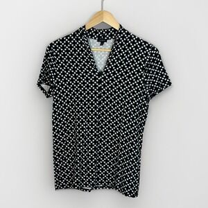 Talbots‎ Black Polka Dot Pullover Blouse Women's Medium V-Neck Short Sleeve